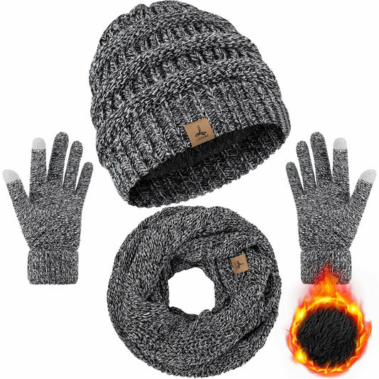 Warm Fleece Hat, Gloves & Scarf Set - Touchscreen Compatible, Unisex 3PCS