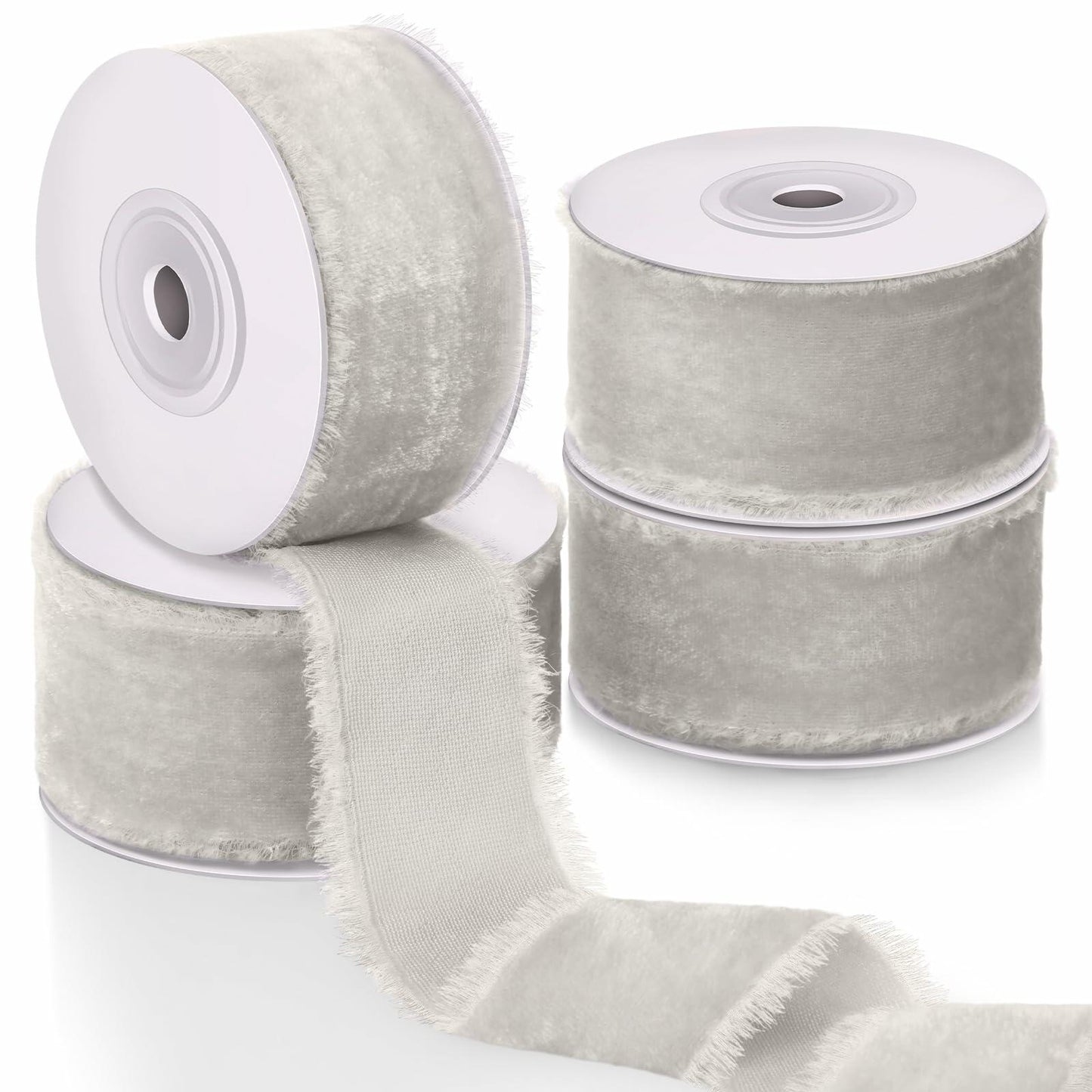 Preboun Velvet Ribbon 4 Rolls 24 Yards Frayed Edge 1.5 Inch Cappuccino Silk