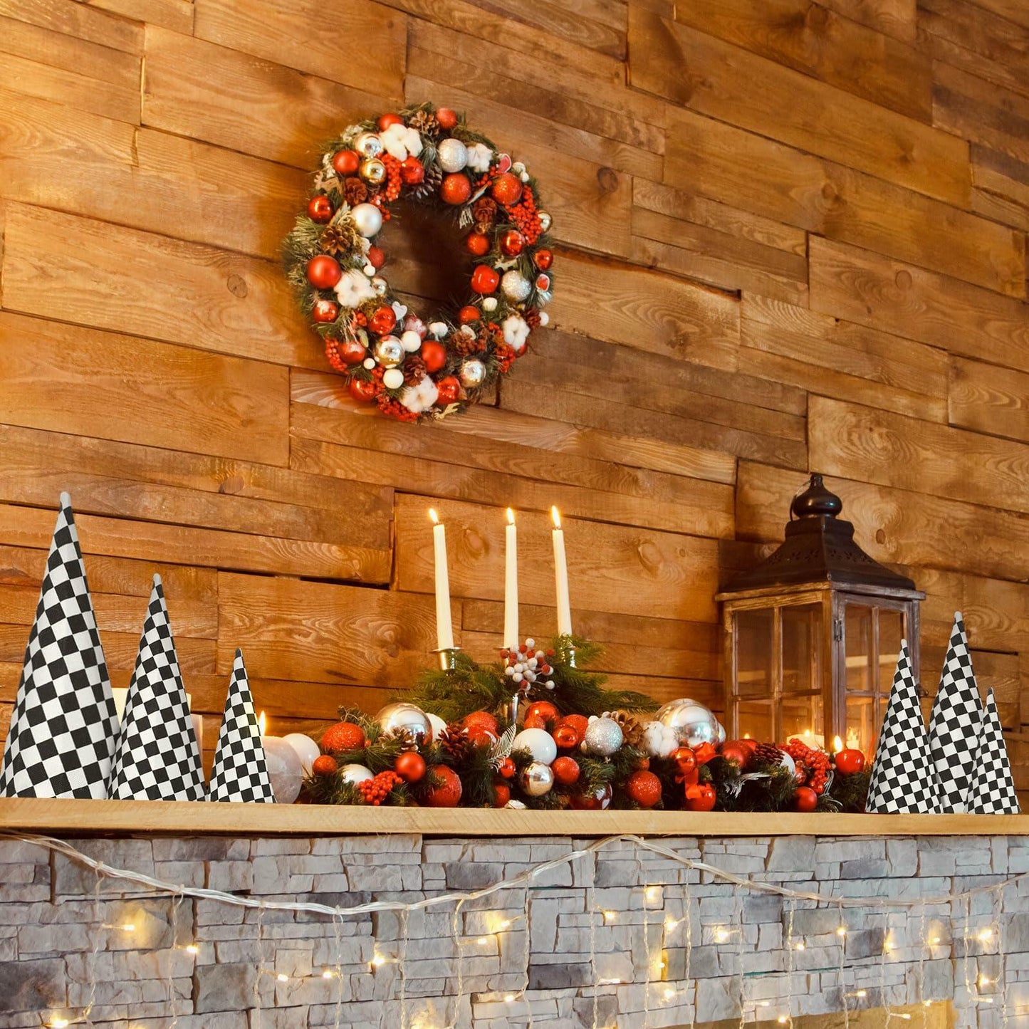 Poen 6 Pc Black White Christmas Cone Trees Various Sizes Tabletop Decor
