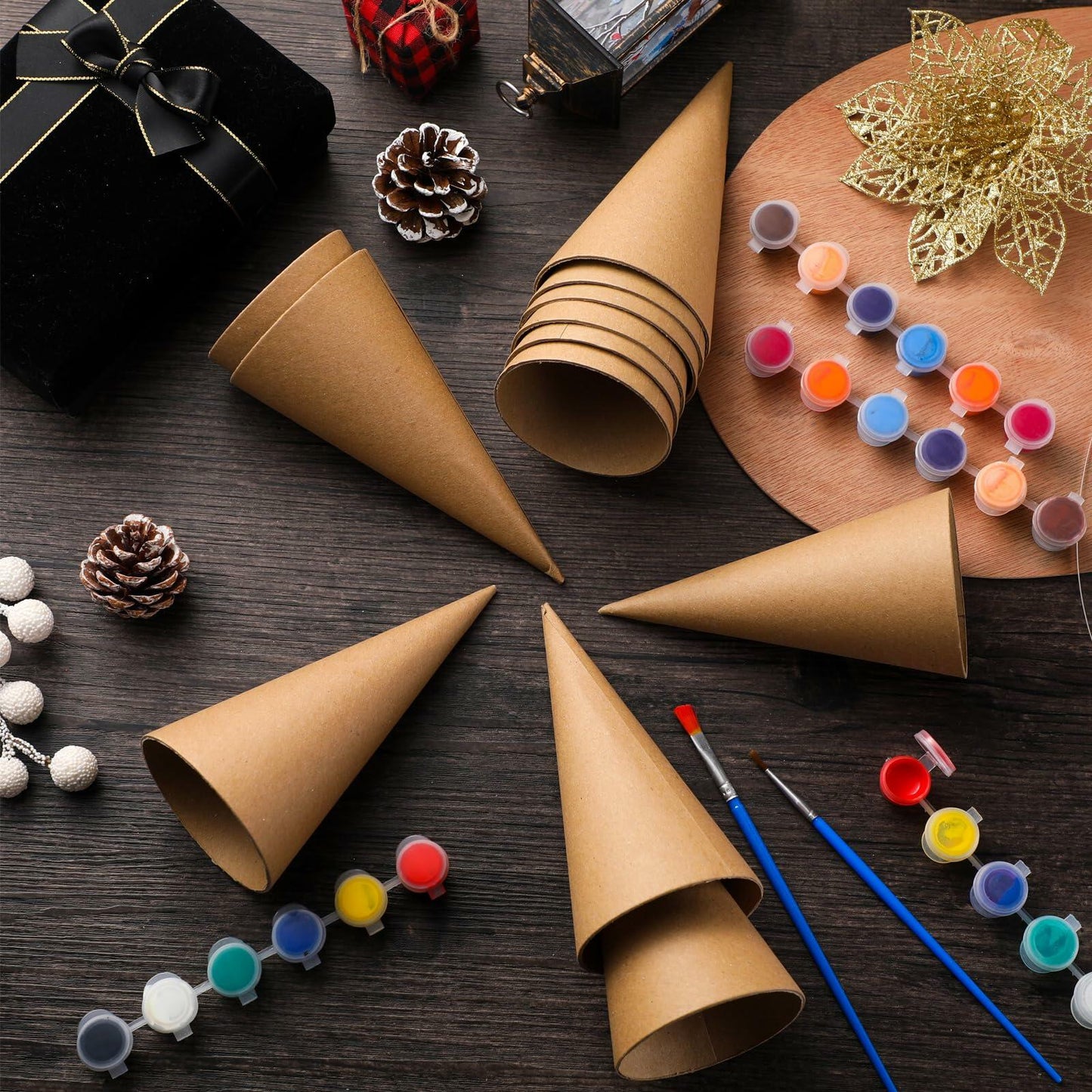 Zhanmai 3 Pc Paper Mache Cones 5.9x2.75in Cardboard Craft DIY Ornament