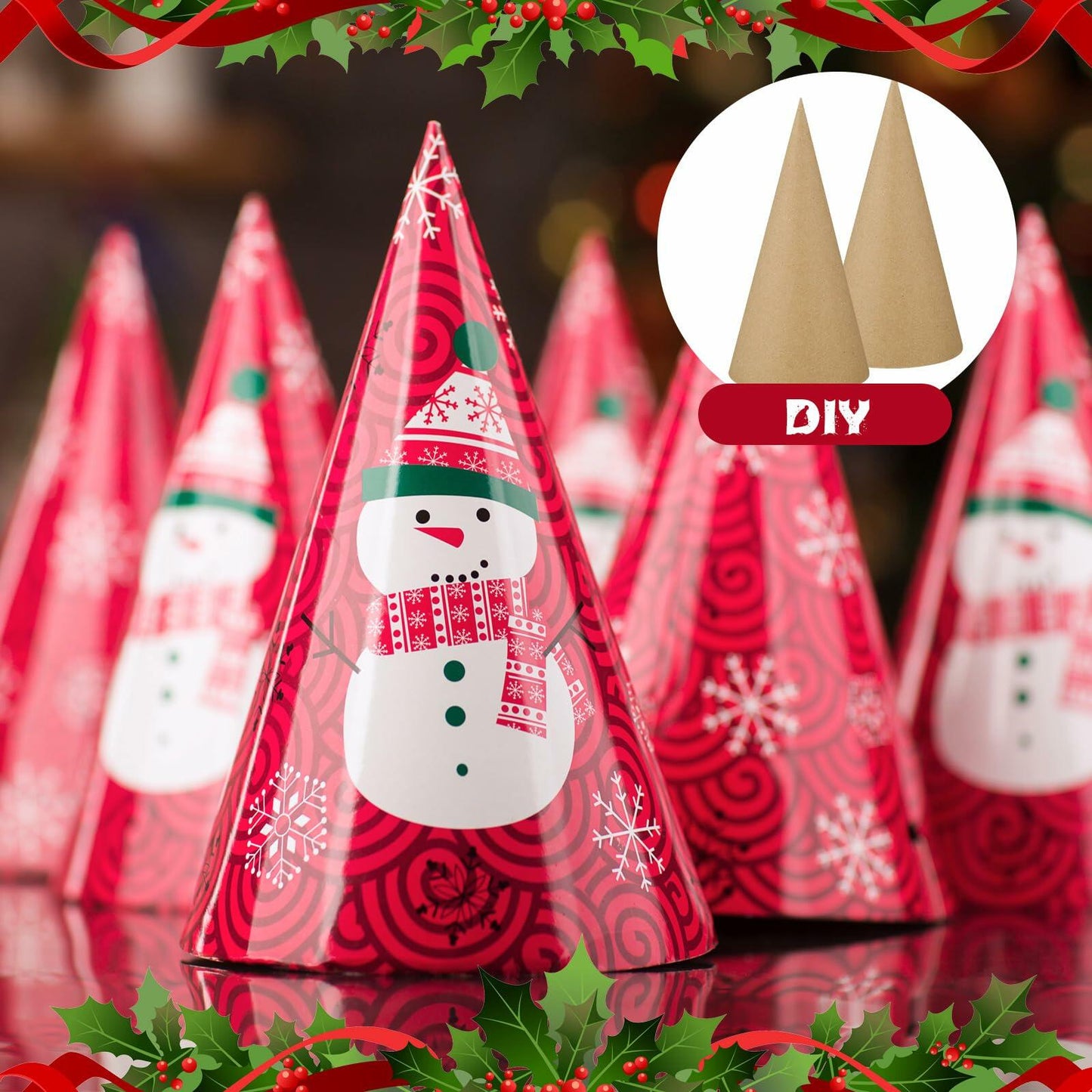 Zhanmai 3 Pc Paper Mache Cones 5.9x2.75in Cardboard Craft DIY Ornament