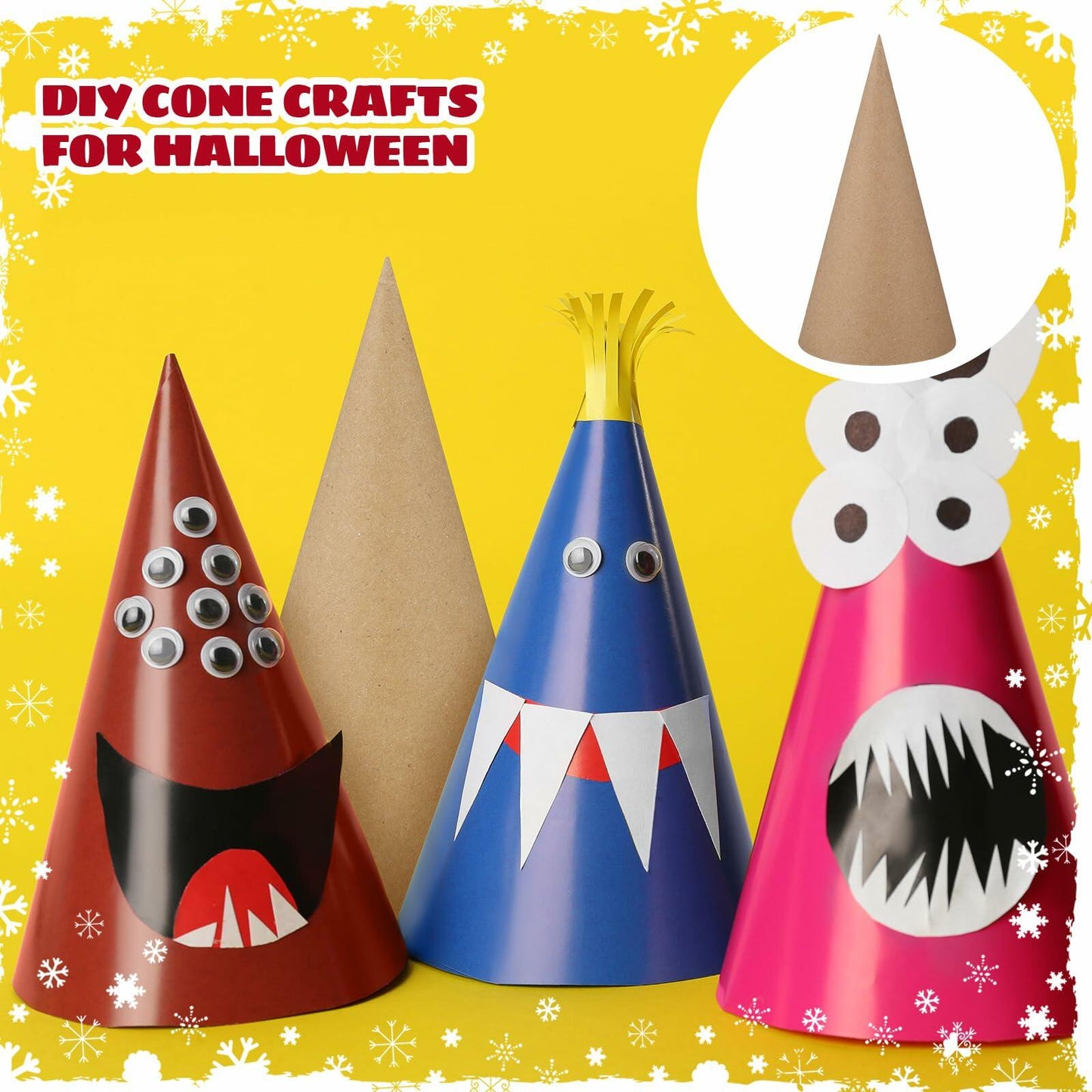 Zhanmai 3 Pc Paper Mache Cones 5.9x2.75in Cardboard Craft DIY Ornament