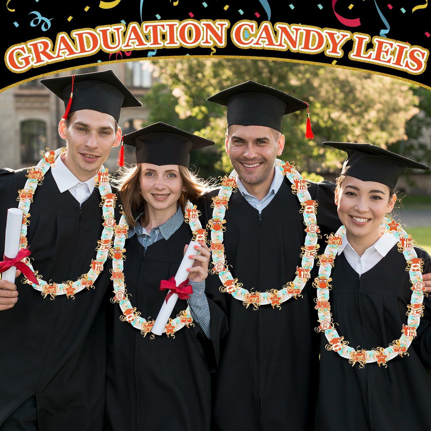 60 Set Orange Gold Candy Lei Tubing 2 Inch Graduation Kit Clear Poly 2024