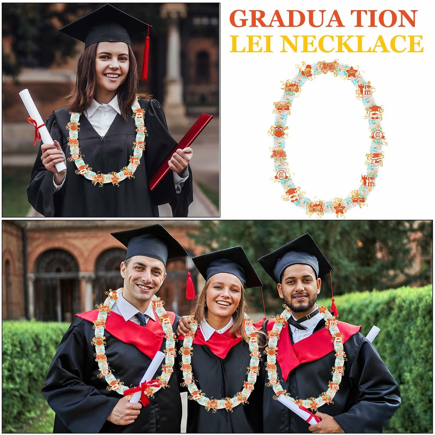 60 Set Orange Gold Candy Lei Tubing 2 Inch Graduation Kit Clear Poly 2024