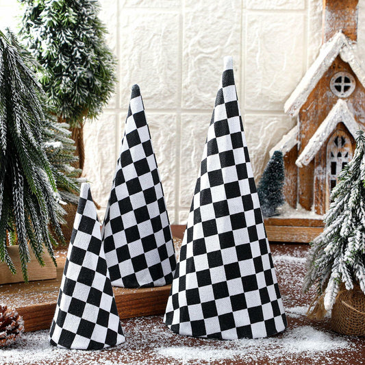 Poen 6 Pc Black White Christmas Cone Trees Various Sizes Tabletop Decor