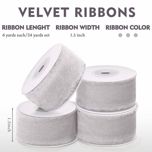 Preboun Velvet Ribbon 4 Rolls 24 Yards Frayed Edge 1.5 Inch Cappuccino Silk