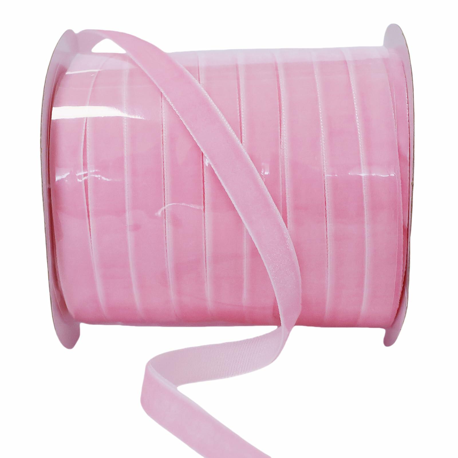 Abbaoww Pink Velvet Ribbon 3/8 Inch Single Face 50 Yards Gift Wrap