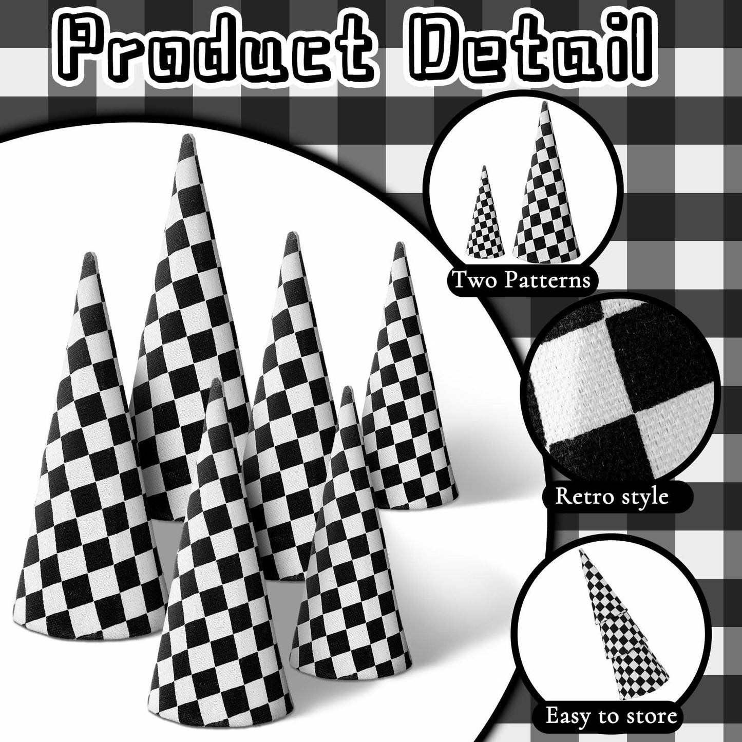 Poen 6 Pc Black White Christmas Cone Trees Various Sizes Tabletop Decor