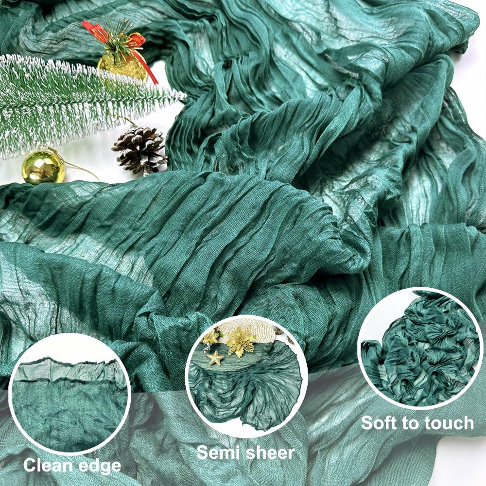 Booque Valley 3 Pack Green Cheesecloth Christmas Table Runner 35x120in Boho