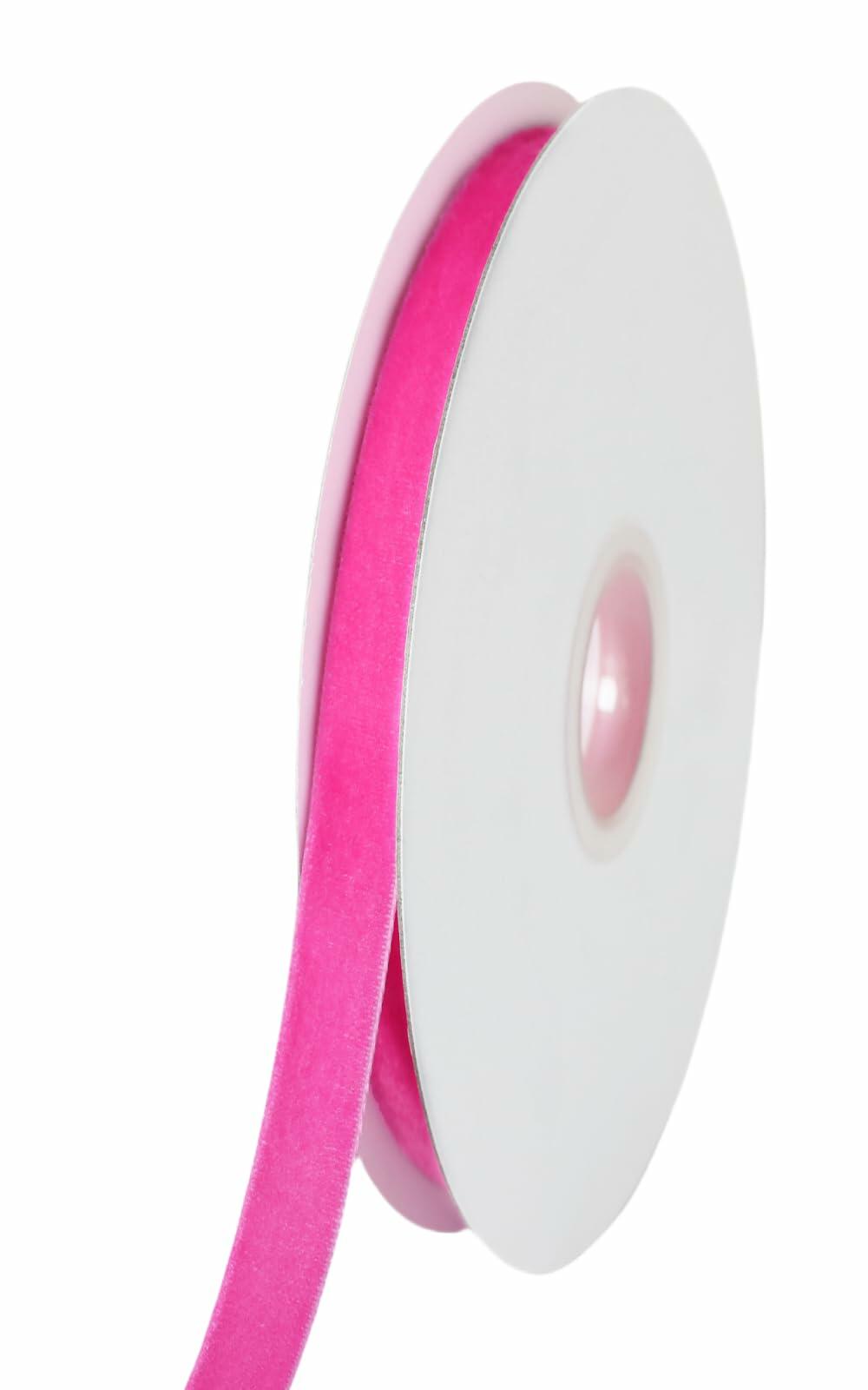 Abbaoww Hot Pink Velvet Ribbon 3/8 Inch Single Face 10 Yards for Gift Wrap