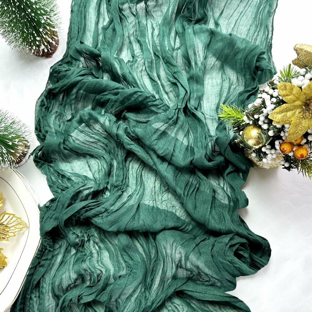 Booque Valley 3 Pack Green Cheesecloth Christmas Table Runner 35x120in Boho