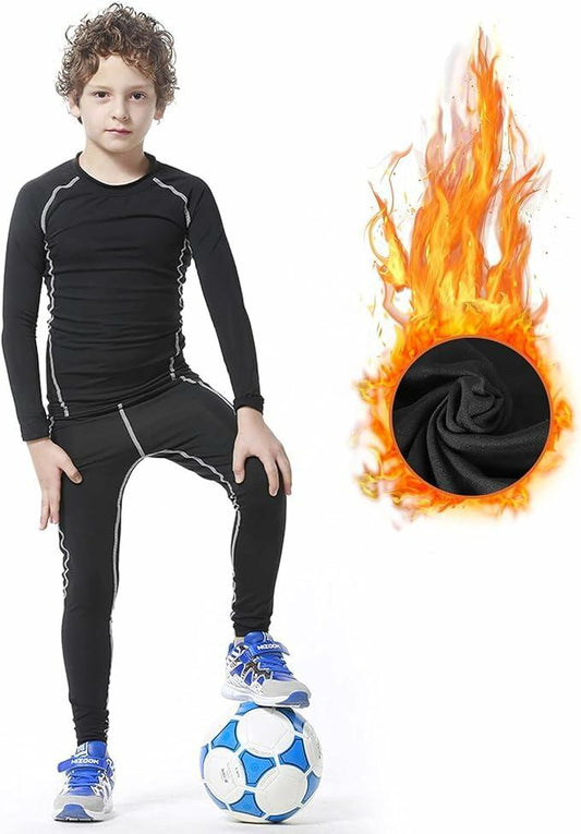 Muzikin Kids Thermal Underwear Set Fleece-Lined Black Size M Moisture-Wicking