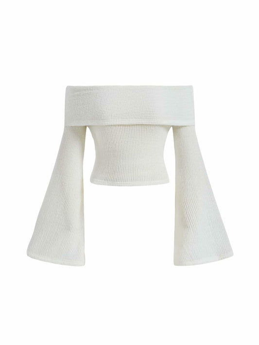 Verdusa Women's Off Shoulder Sweater White M Slim Fit Crop Tee Top