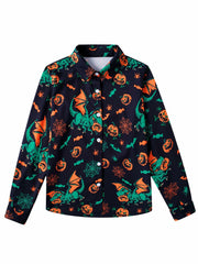 Boys Halloween Dinosaur Shirt Size 10 Long Sleeve Pumpkin Button Up