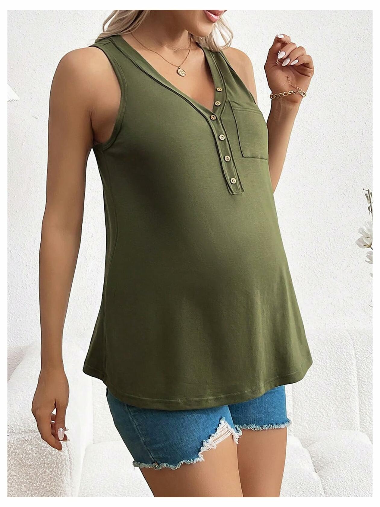 SOLY HUX Women's Maternity Tank Top Small Army Green V Neck Sleeveless