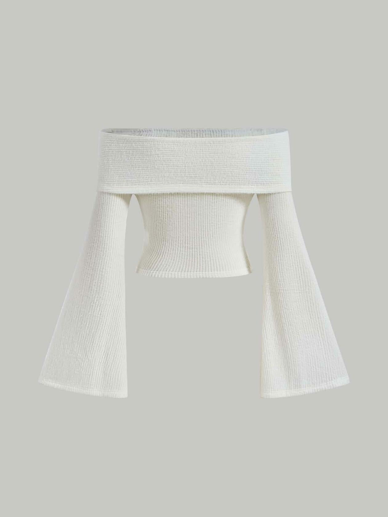 Verdusa Women's Off Shoulder Sweater White M Slim Fit Crop Tee Top