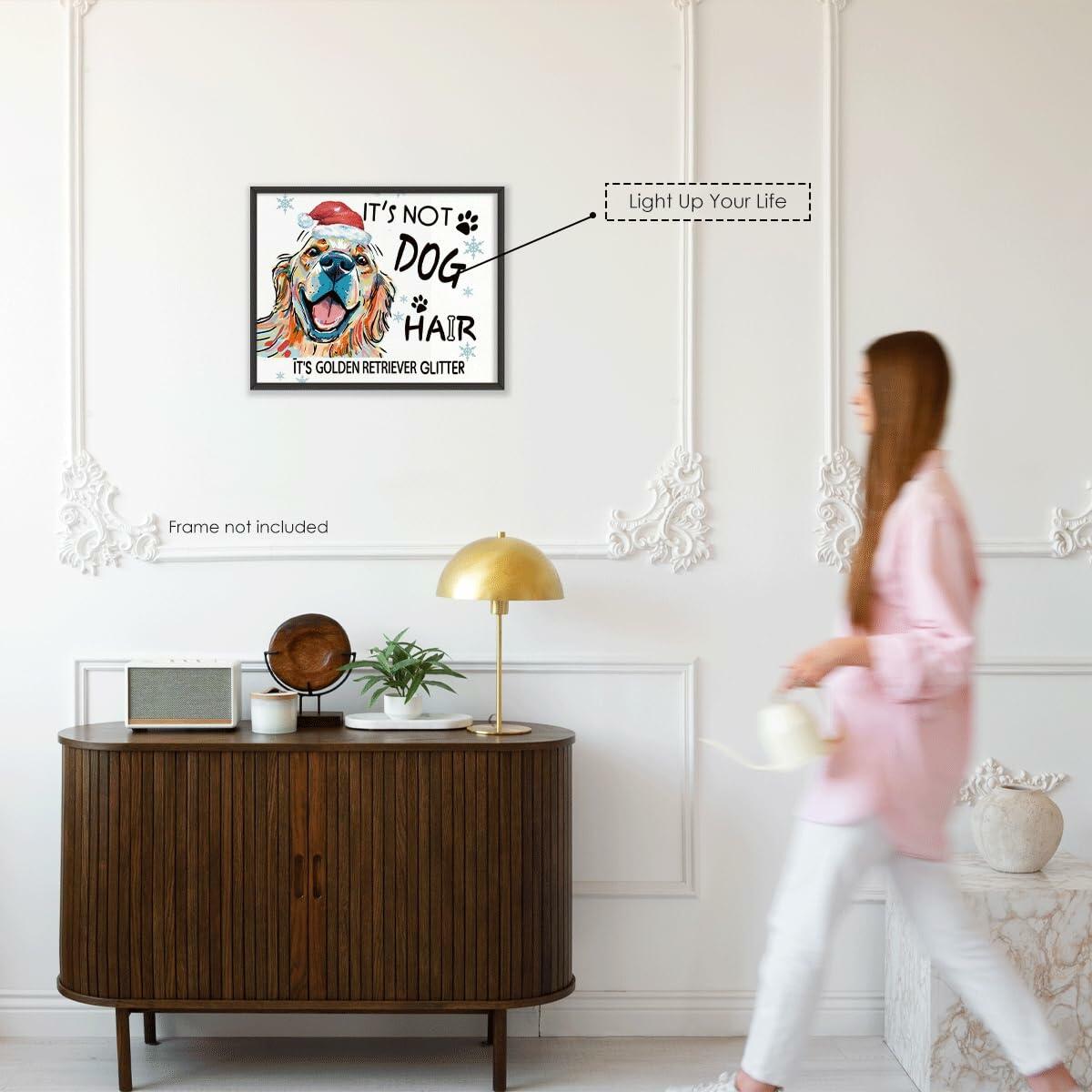 APJYM Golden Retriever Christmas Wall Art 10x8 Unframed Holiday Decor