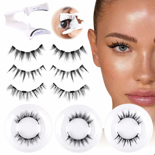 wiwoseo Magnetic Eyelashes 3 Pairs Clear Band Reusable Natural Look