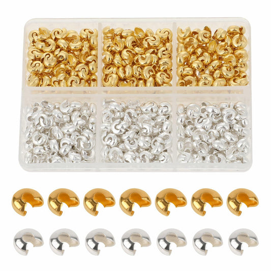 600 Brass Crimp Knot Covers 4mm Half Round Beads Gold & Silver Jewelry DIY