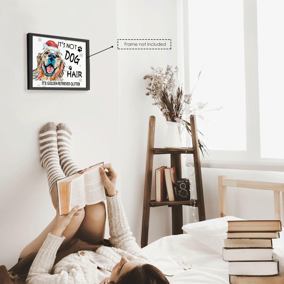 APJYM Golden Retriever Christmas Wall Art 10x8 Unframed Holiday Decor