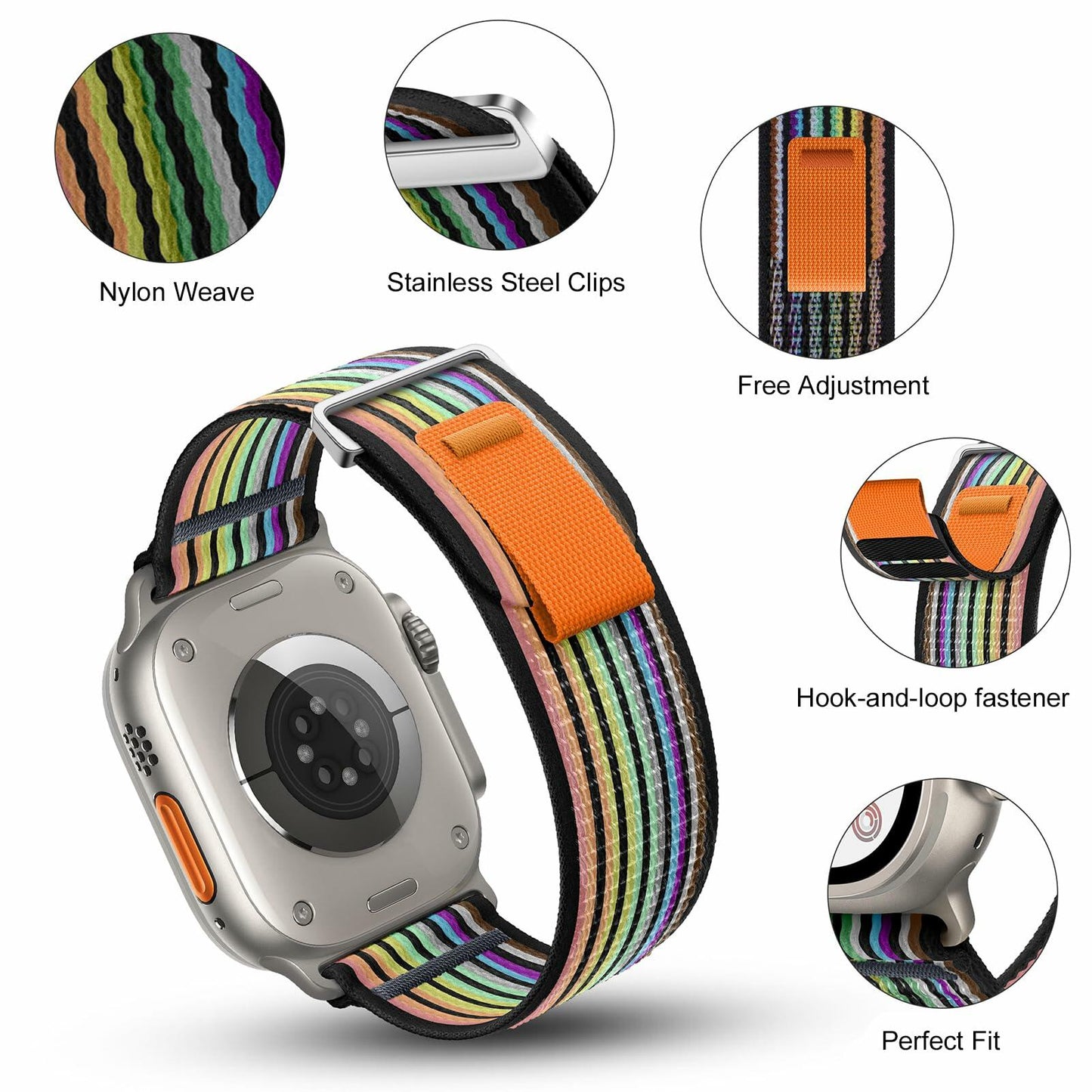 Eweison Sport Trail Loop Strap Compatible Apple Watch 38-49mm Nylon Braided Band