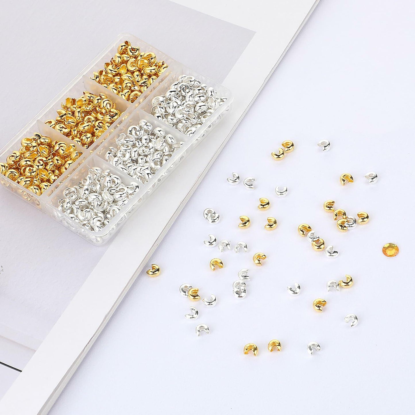 600 Brass Crimp Knot Covers 4mm Half Round Beads Gold & Silver Jewelry DIY