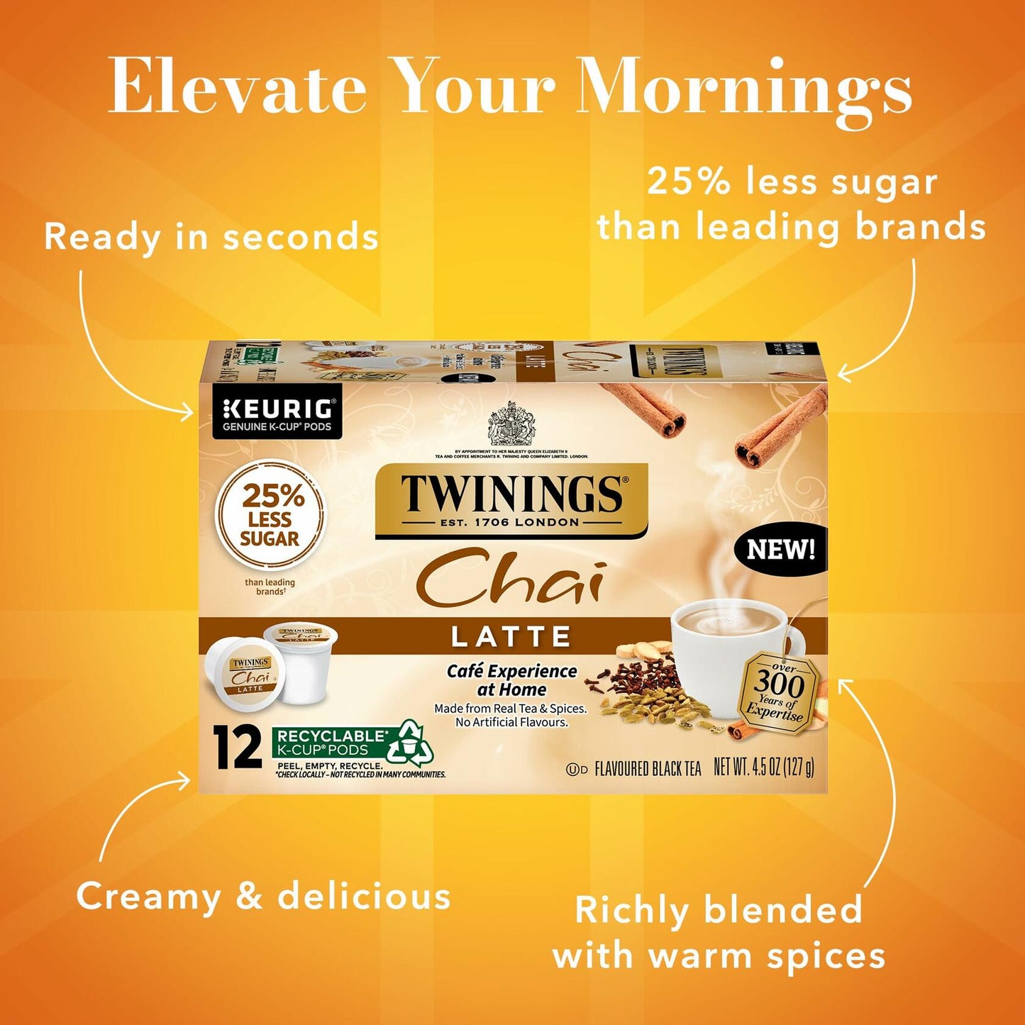 Twinings Chai Latte K-Cup Pods – 72ct (6x12ct), Creamy, Slightly Sweet