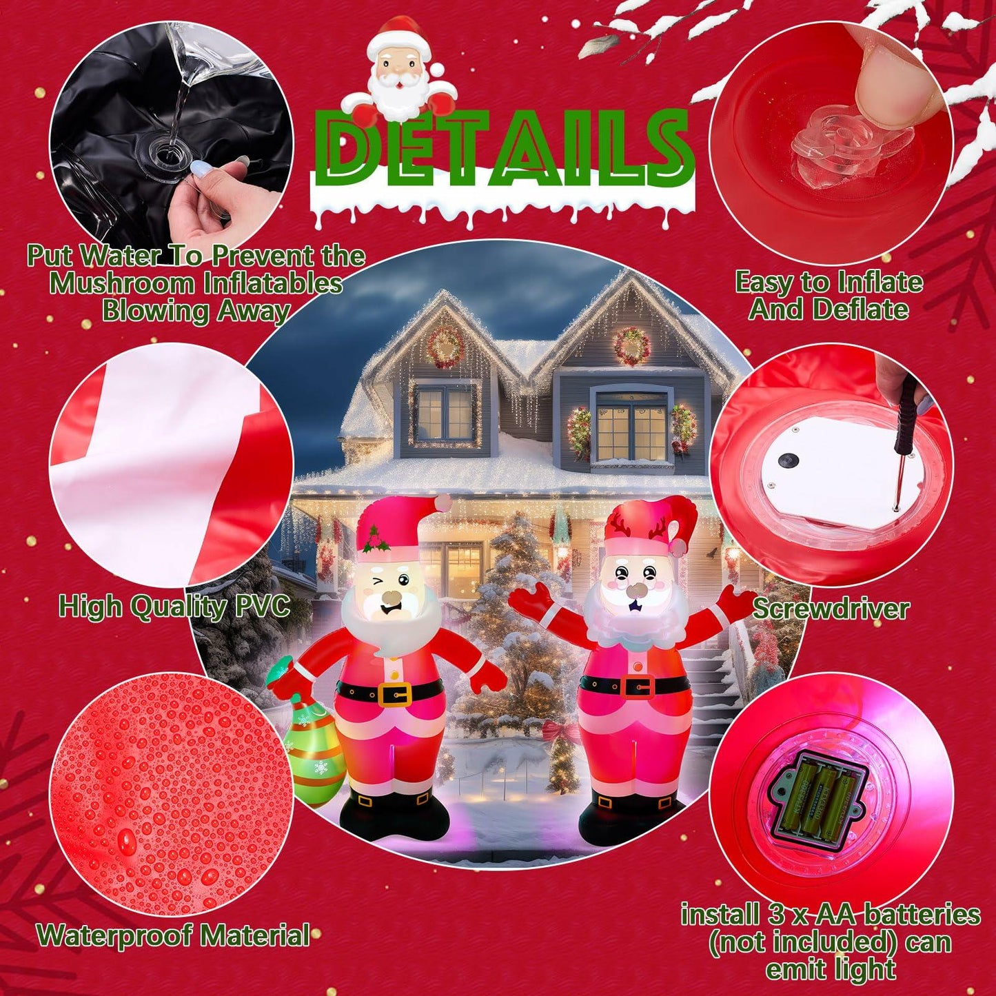 Kasyat 2 Pc 5.5 FT Inflatable Santa Claus LED Outdoor Xmas Decor PVC