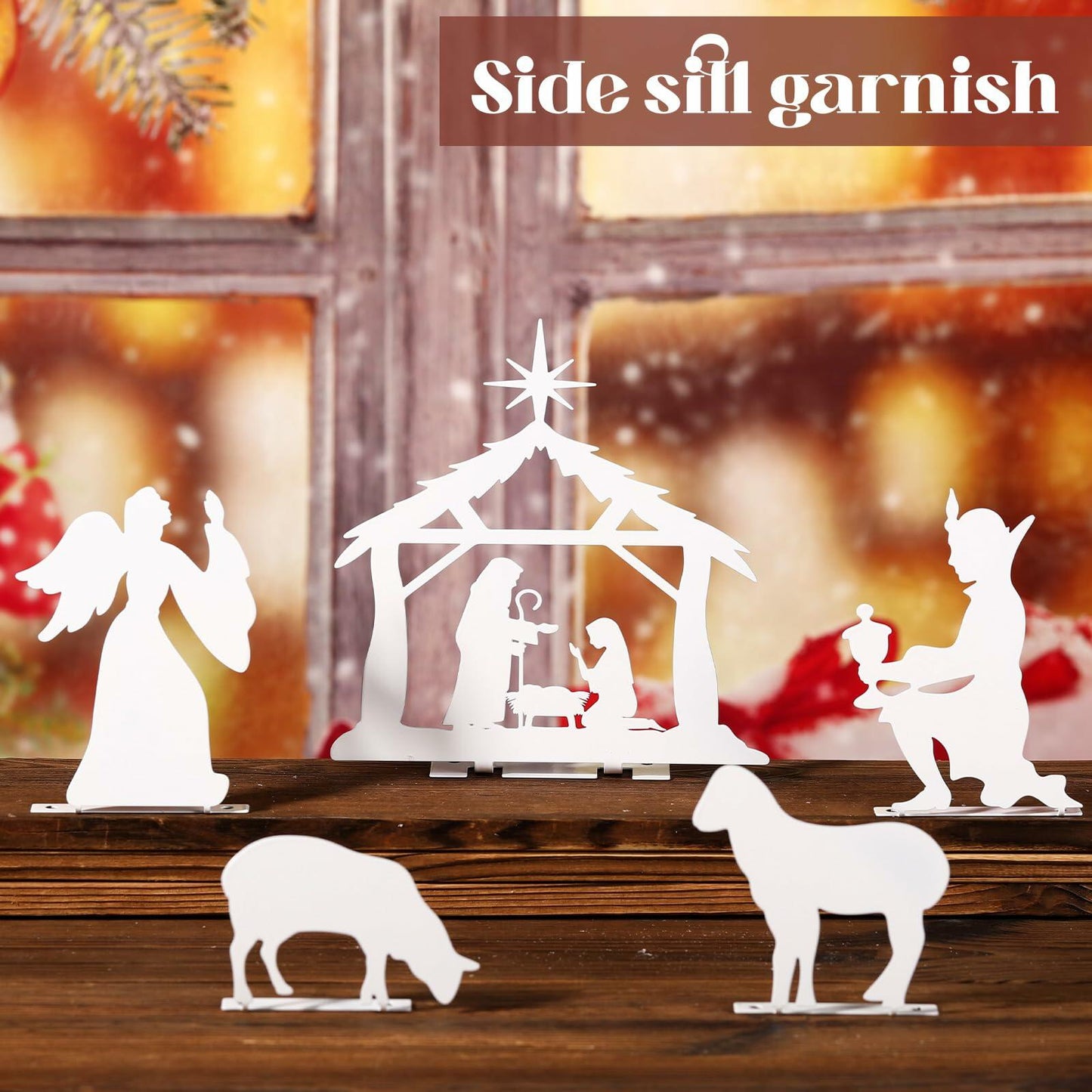 MorningRo White Metal Christmas Nativity Set 3 Pc Indoor Rustic Decor