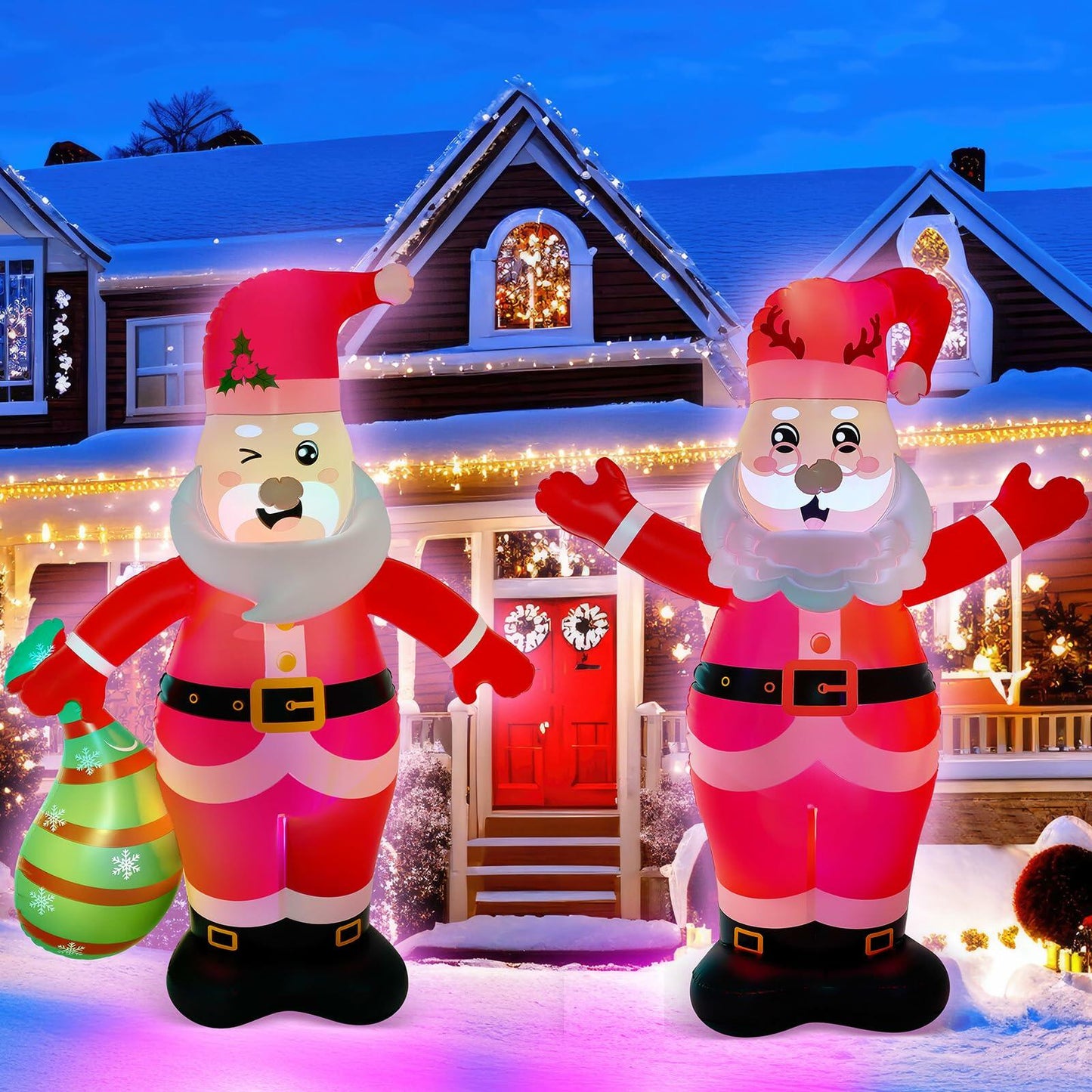 Kasyat 2 Pc 5.5 FT Inflatable Santa Claus LED Outdoor Xmas Decor PVC