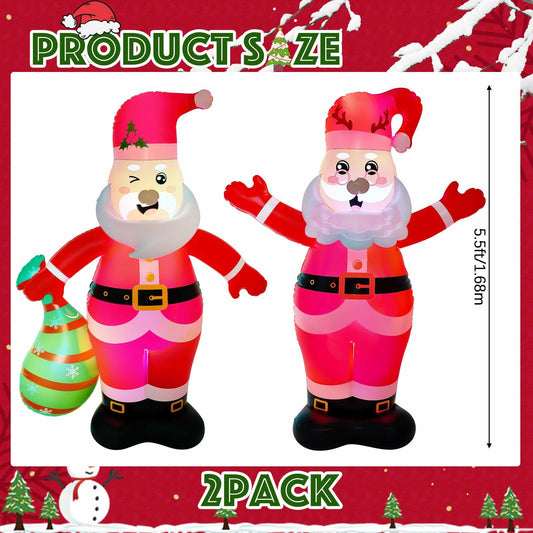 Kasyat 2 Pc 5.5 FT Inflatable Santa Claus LED Outdoor Xmas Decor PVC