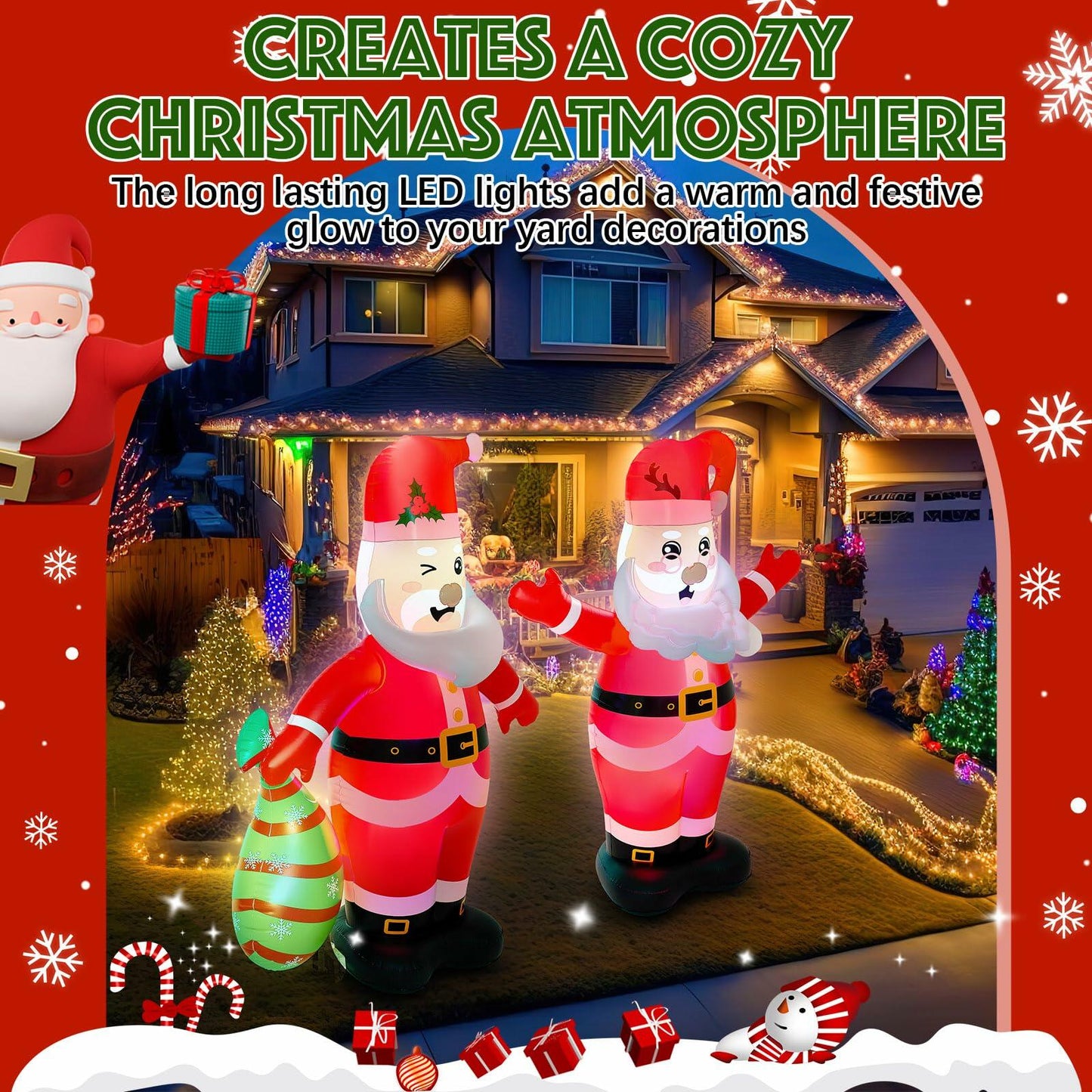Kasyat 2 Pc 5.5 FT Inflatable Santa Claus LED Outdoor Xmas Decor PVC