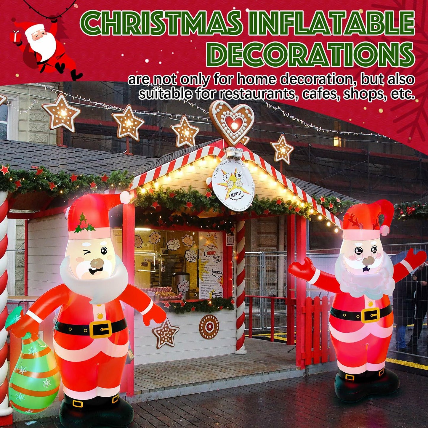 Kasyat 2 Pc 5.5 FT Inflatable Santa Claus LED Outdoor Xmas Decor PVC