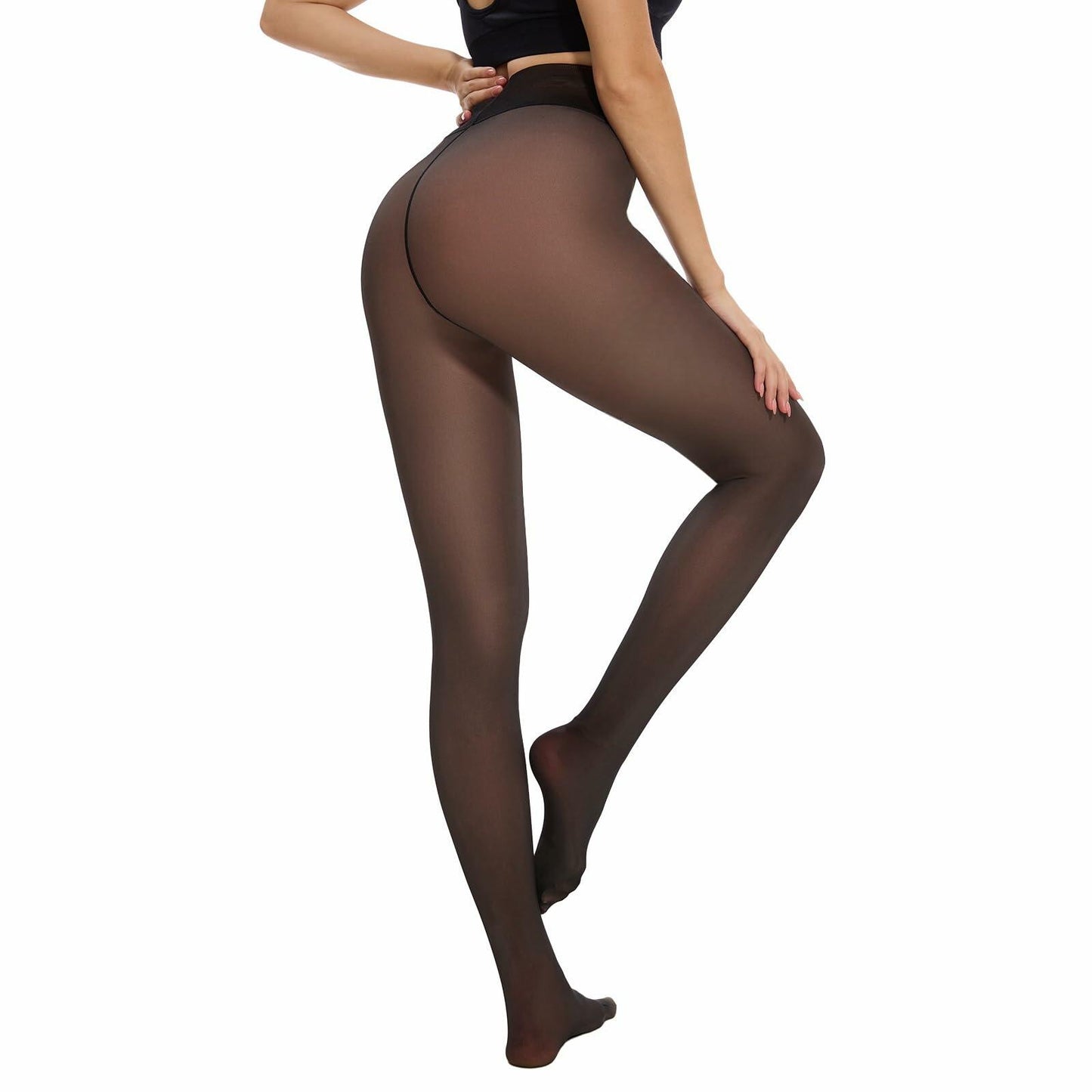 Arkim Glossy Black Sheer Tights Women Fleece Lined Thermal L Size