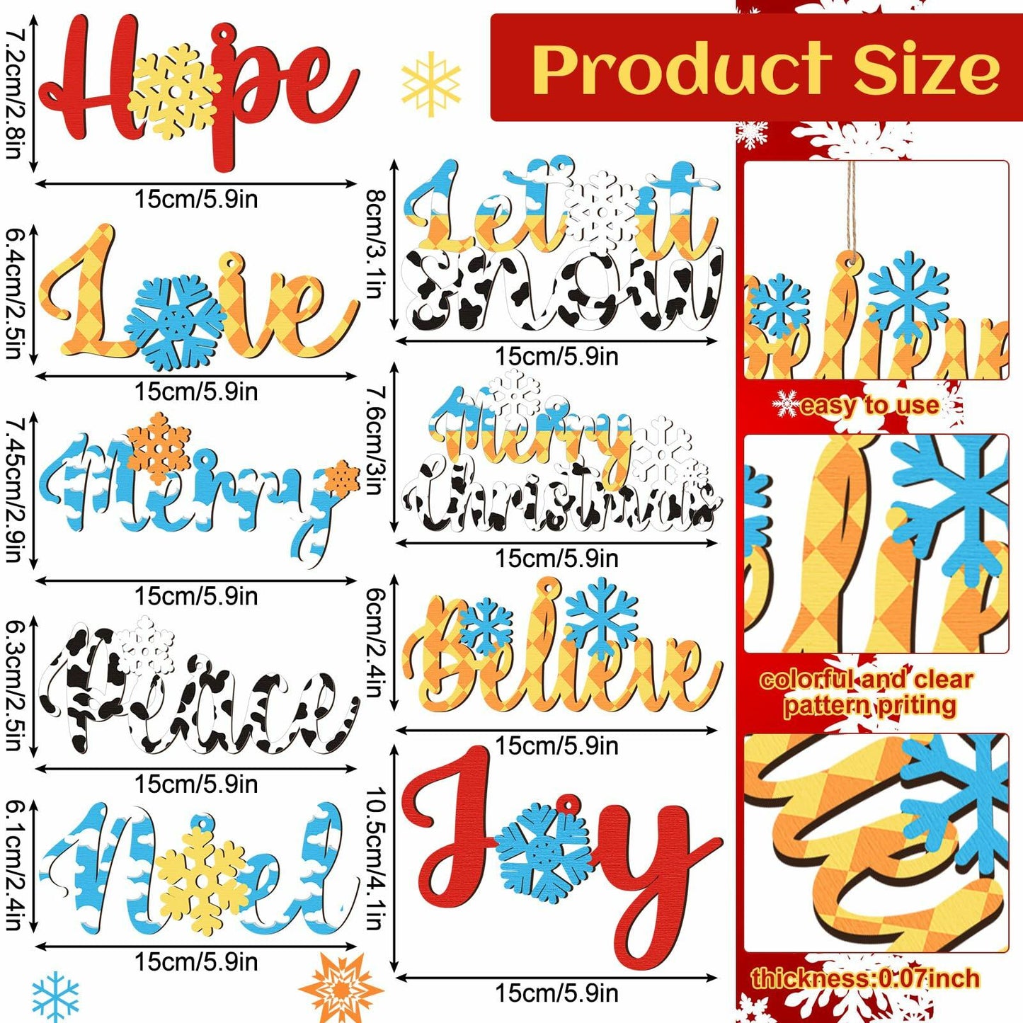 Gerrii 18pcs Christmas Ornaments Wooden Words Colorful Bulk New Crafts