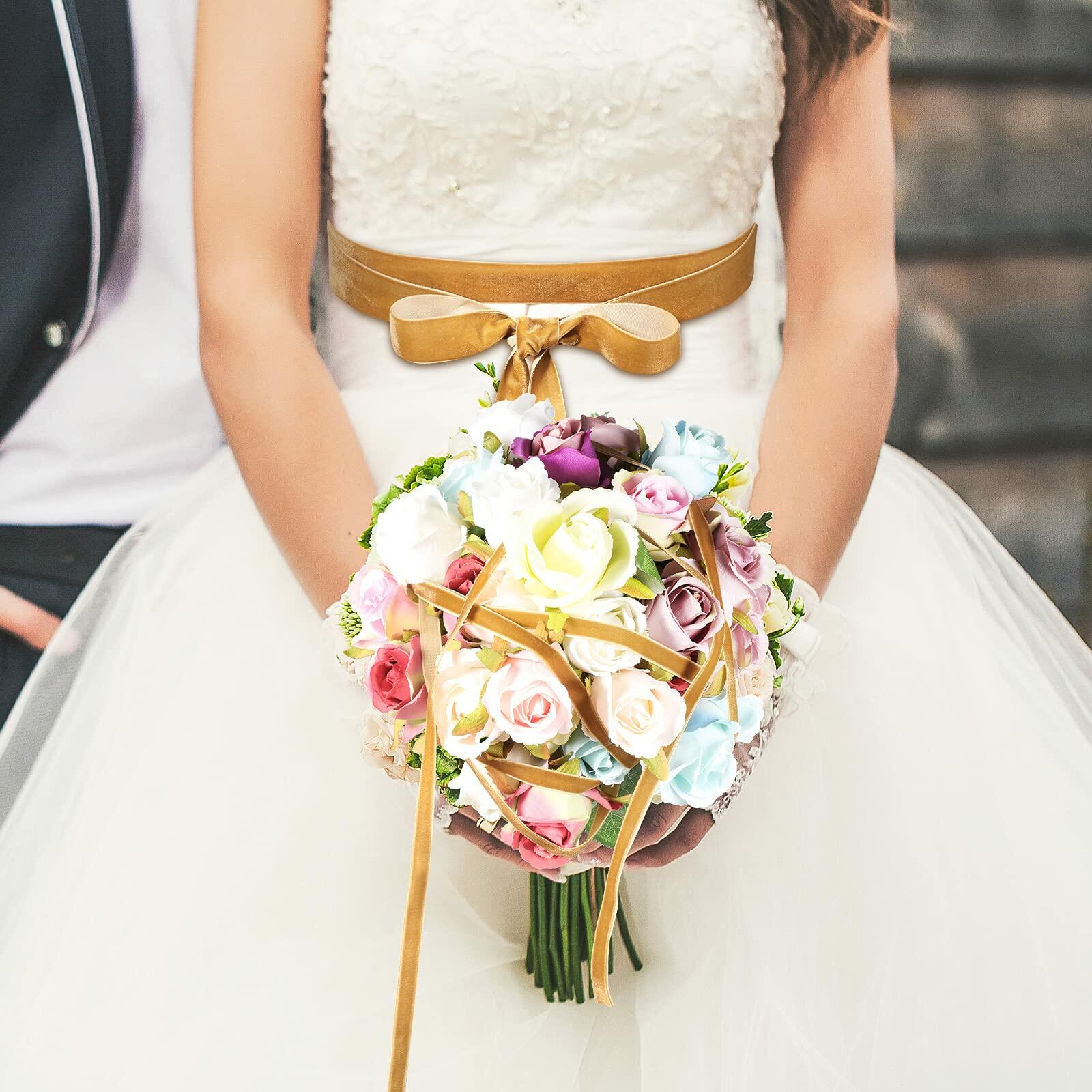 Yilloog 3 Rolls Christmas Velvet Ribbon 75 Yards 3/8 5/8 1 Inch Khaki Satin