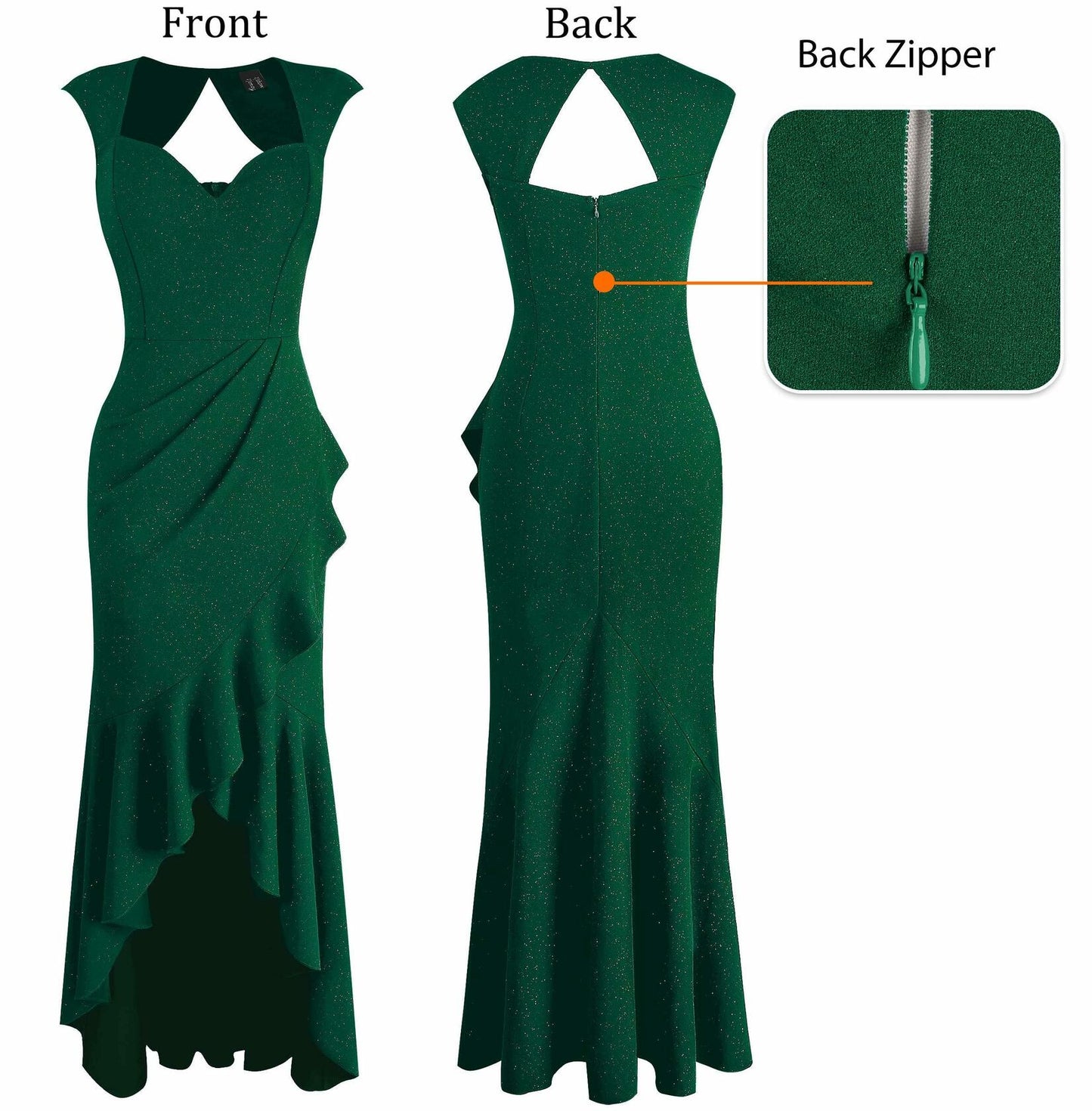 VFSHOW Womens Sexy Ruffle V Neck Ruched Maxi Dress Dark Green XXL 0105C