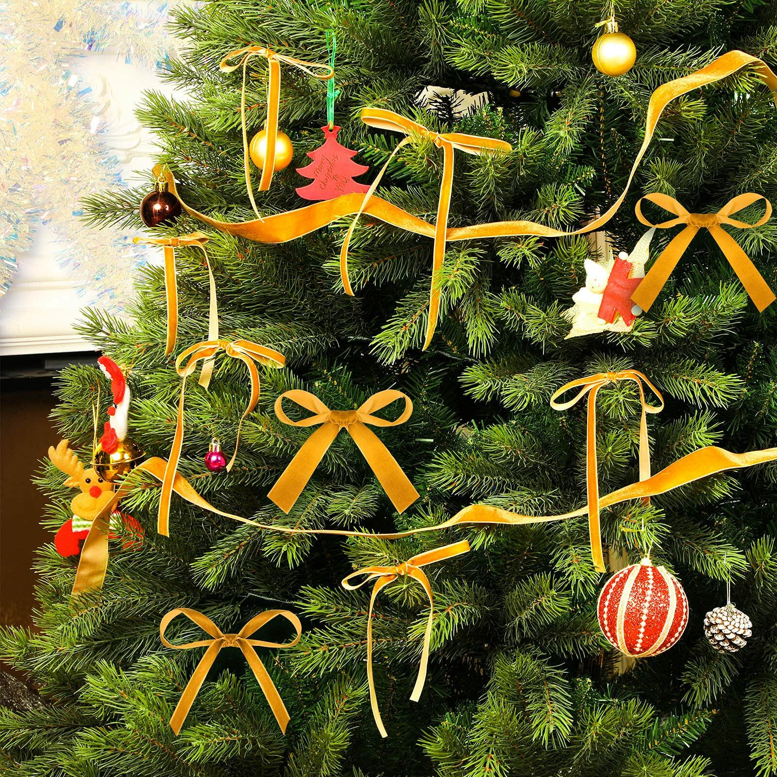 Yilloog 3 Rolls Christmas Velvet Ribbon 75 Yards 3/8 5/8 1 Inch Khaki Satin