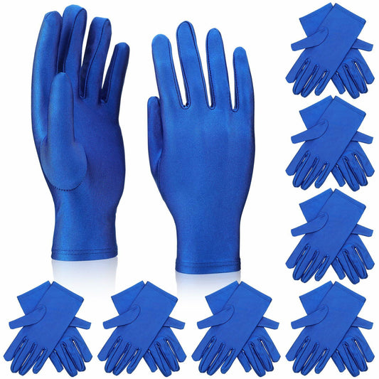 8 Pairs Blue Nylon Cotton Gloves Unisex Halloween Parade Tuxedo Size 8
