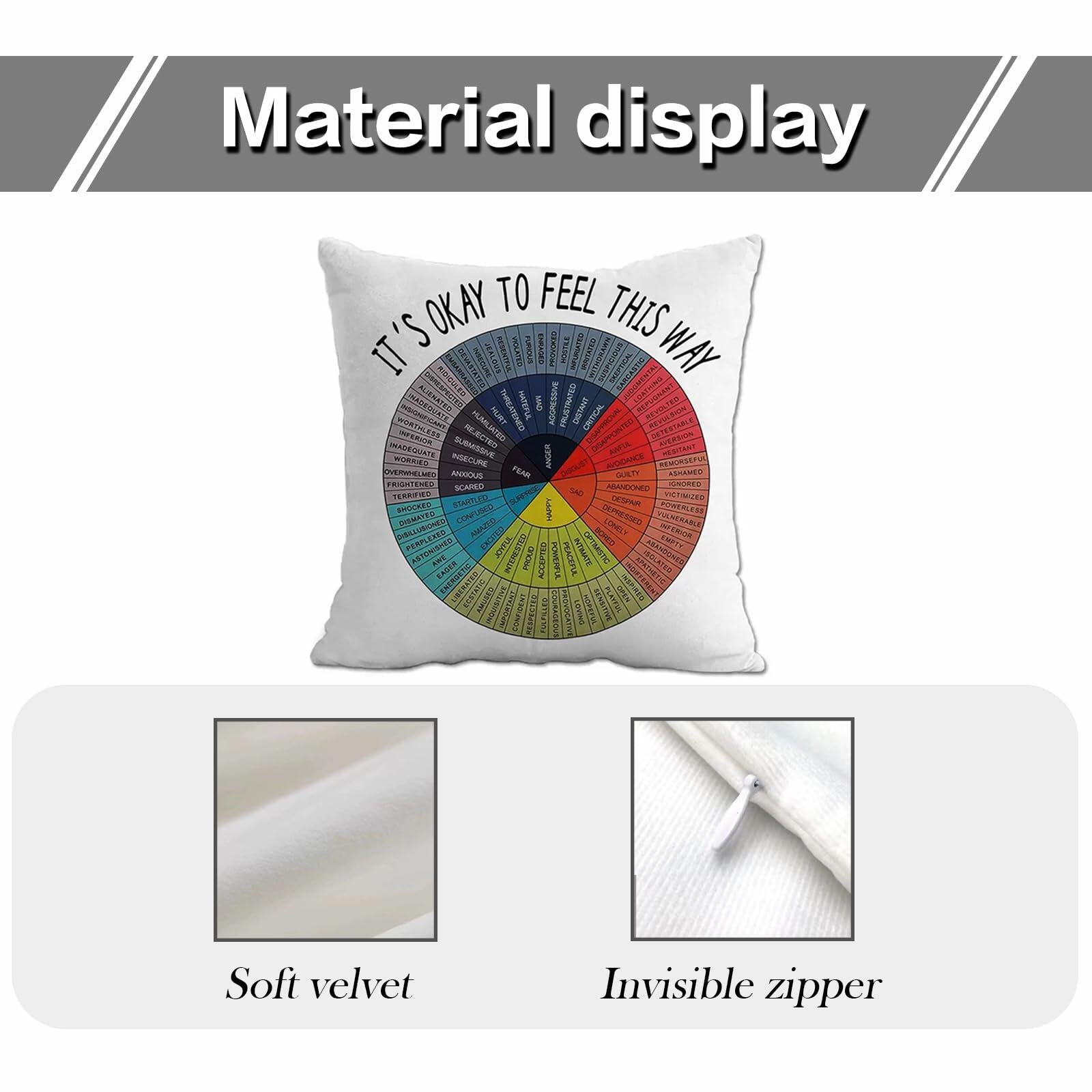 Chinosuo Feelings Wheel Pillow Covers 18x18 White Emotional Therapy Decor