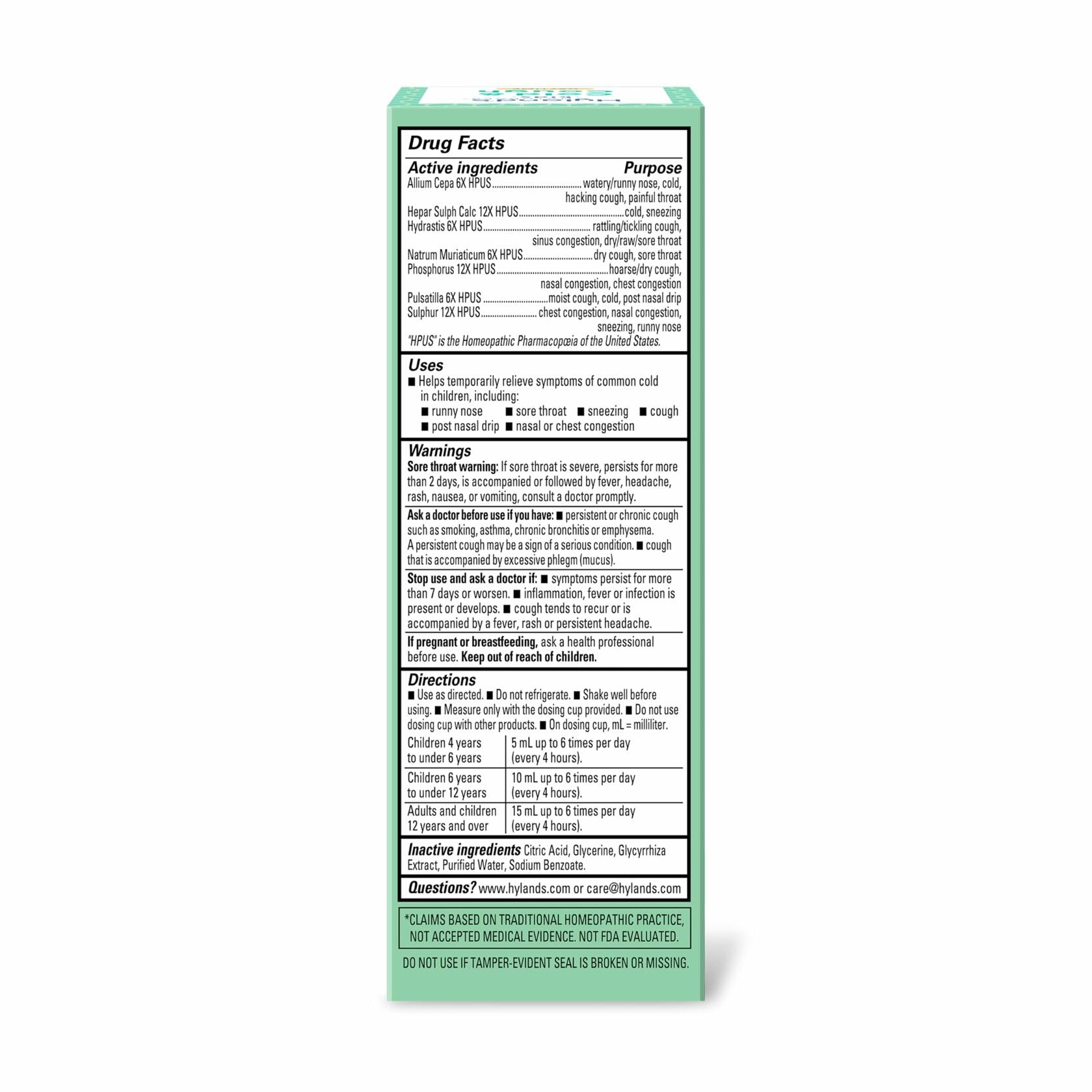 BestBy09/26 Hyland's Kids Cold & Cough Daytime Syrup Natural Relief 4oz