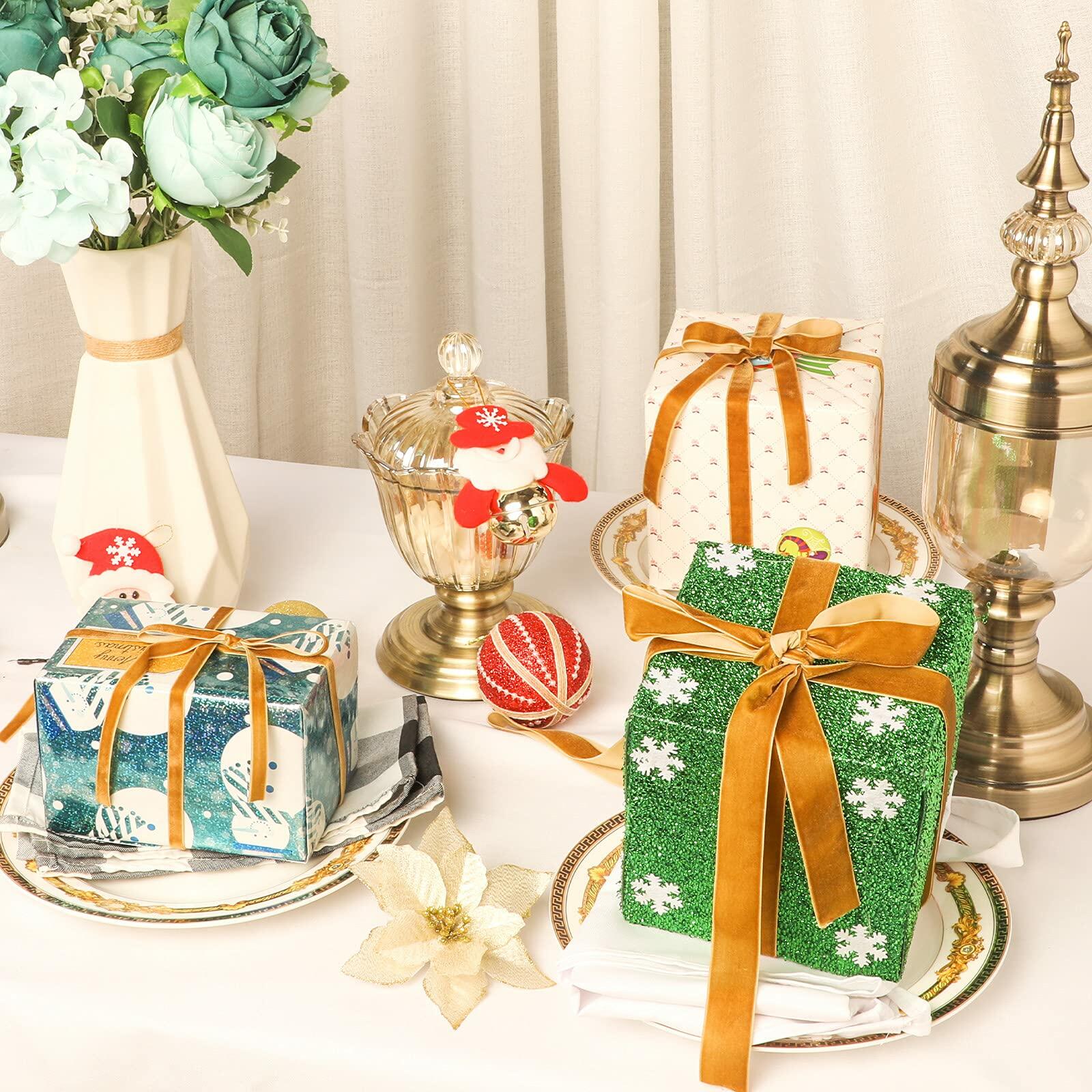 Yilloog 3 Rolls Christmas Velvet Ribbon 75 Yards 3/8 5/8 1 Inch Khaki Satin