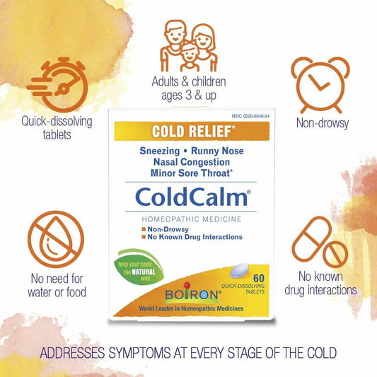 BestBy02/29 Boiron ColdCalm Tablets Non-Drowsy (2 Pack of 60) 120 Count Cold