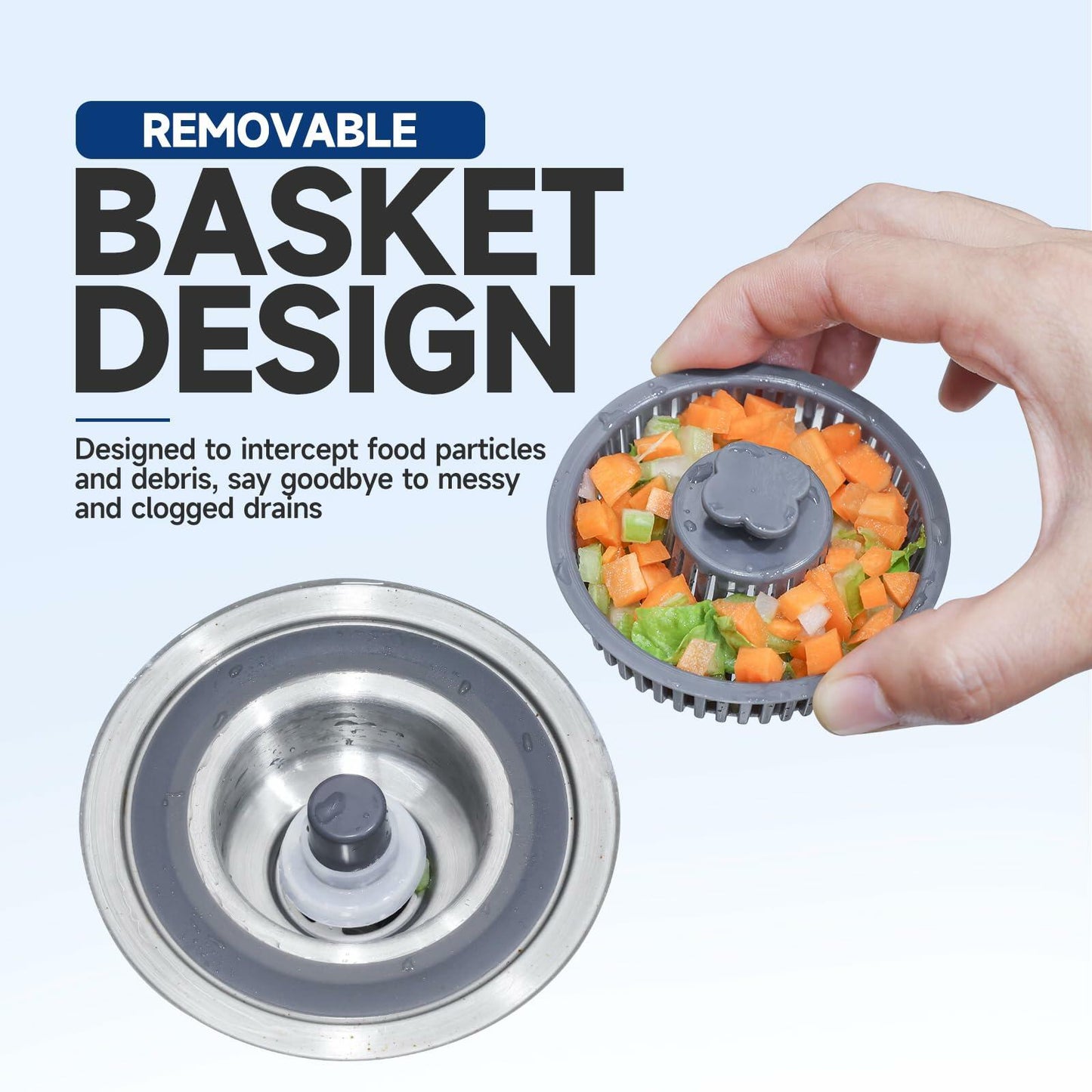 3-in-1 Stainless Steel Kitchen Sink Strainer Stopper Pop Up 3-1/2 Inch Drain