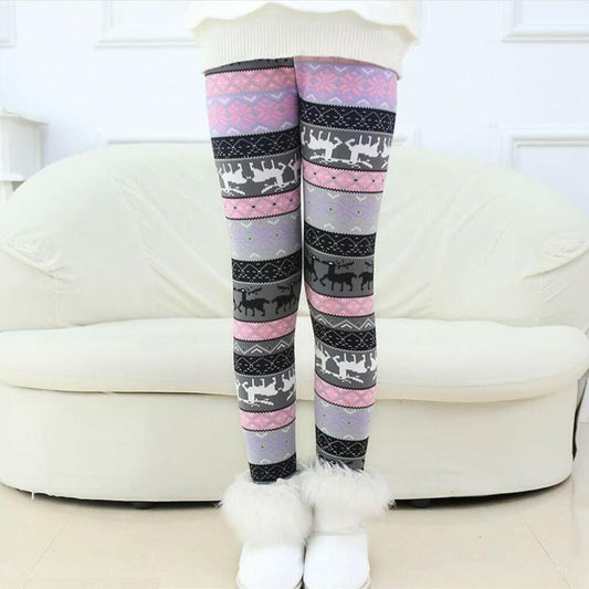 Rysly Girls Winter Thick Warm Fleece Lined Leggings Purple Elk Size 120