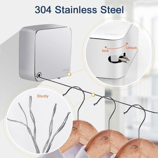 Retractable Clothesline 11.5ft Wall Mount Stainless Steel Silver Indoor