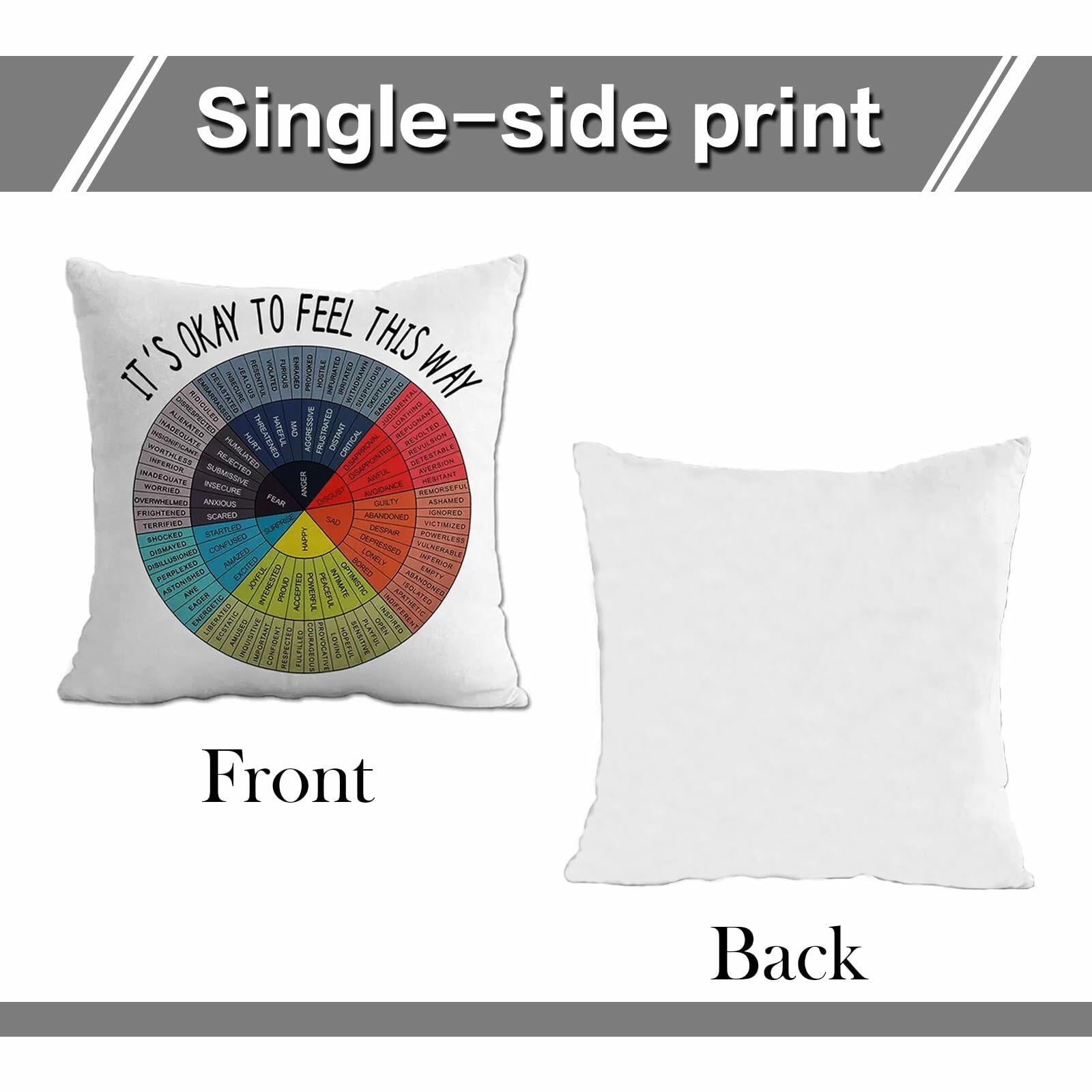 Chinosuo Feelings Wheel Pillow Covers 18x18 White Emotional Therapy Decor