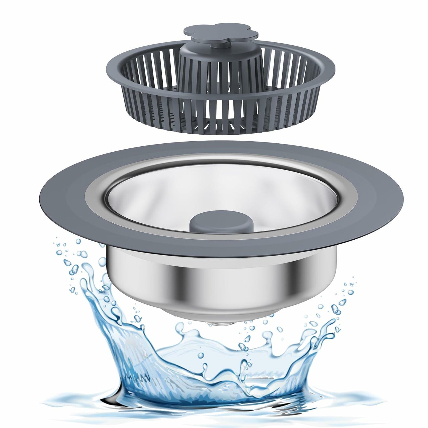 3-in-1 Stainless Steel Kitchen Sink Strainer Stopper Pop Up 3-1/2 Inch Drain
