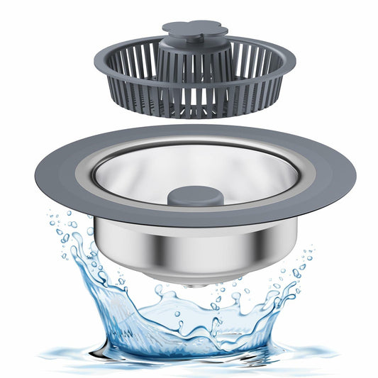3-in-1 Stainless Steel Kitchen Sink Strainer Stopper Pop Up 3-1/2 Inch Drain