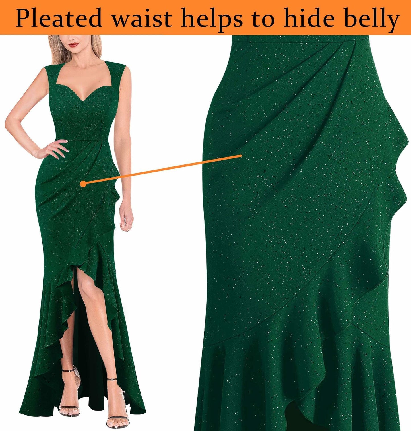 VFSHOW Womens Sexy Ruffle V Neck Ruched Maxi Dress Dark Green XXL 0105C